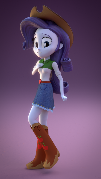 Size: 1080x1920 | Tagged: safe, artist:creatorofpony, derpibooru import, applejack, rarity, equestria girls, /mlp/, 3d, 3d model, belt buckle, blender, boots, clothes, clothes swap, cowboy boots, cowboy hat, cowgirl, denim skirt, hat, high heel boots, shoes, skirt, stetson