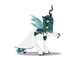 Size: 900x700 | Tagged: artist:darkstarflyer66, butterfly, clothes, derpibooru import, dress, jewelry, queen chrysalis, raised hoof, safe, shoes, smiling, socks, solo, stockings