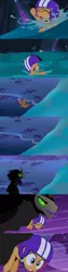 Size: 1440x5670 | Tagged: alternate ending, artist:dtkraus, bad end, derpibooru import, edit, eyes closed, falling, flying, frown, gritted teeth, king sombra, open mouth, rescue, river, safe, scared, scootaloo, sleepless in ponyville, smirk, surprised, wat, water, waterfall, wide eyes