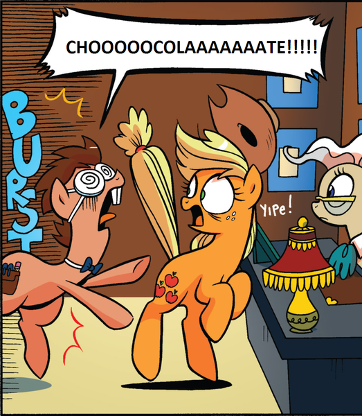 Size: 892x1024 | Tagged: applejack, chocolate with nuts, derpibooru import, edit, idw, mayor mare, meme, reference, safe, spoiler:comic, spoiler:comicff15, spongebob squarepants, tadwell