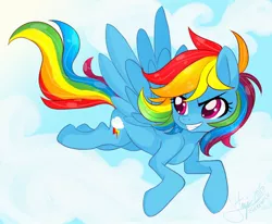 Size: 1280x1055 | Tagged: artist:xxmoondropsxx, cloud, cloudy, derpibooru import, flying, grin, rainbow dash, safe, solo