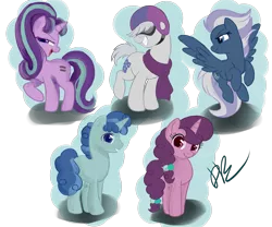 Size: 4711x3914 | Tagged: safe, artist:dari-draws, derpibooru import, double diamond, night glider, party favor, starlight glimmer, sugar belle, earth pony, pegasus, pony, unicorn, season 5, the cutie map, clothes, equal four, helmet, scarf, simple background, transparent background