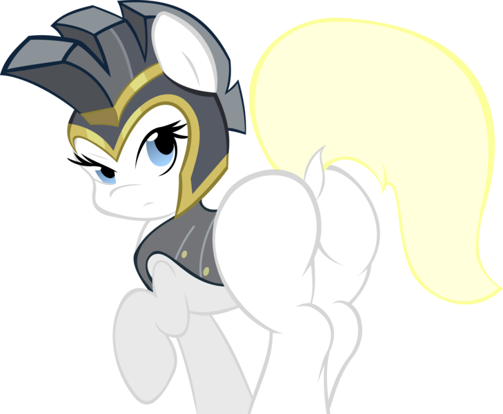 Size: 3500x2880 | Tagged: armor, artist:accu, artist:ambris, derpibooru import, dock, edit, female, frown, guard, guardsmare, helmet, high res, looking back, oc, oc:aryanne, plot, questionable, raised eyebrow, raised hoof, raised tail, rear view, royal guard, simple background, solo, solo female, the ass was fat, transparent background, unofficial characters only, vector