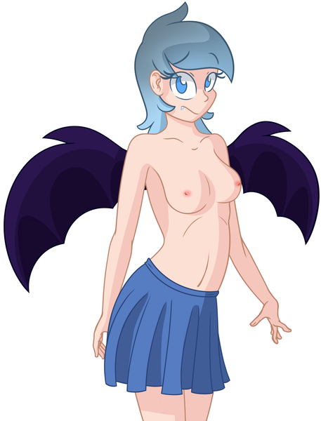 Size: 1280x1679 | Tagged: questionable, artist:furrgroup, derpibooru import, oc, oc:dreamscape, unofficial characters only, bat pony, human, breasts, clothes, female, humanized, humanized oc, nipples, nudity, skirt, solo, solo female, topless, winged humanization