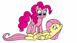 Size: 1280x720 | Tagged: safe, artist:thex-plotion, derpibooru import, fluttershy, pinkie pie, earth pony, pegasus, pony, :t, animated, cute, daaaaaaaaaaaw, diapinkes, duo, female, frown, gif, giggling, hnnng, hoofy-kicks, laughing, looking down, mare, no pupils, nose in the air, on back, open mouth, ponk, puffy cheeks, raspberry, shyabetes, simple background, smiling, sweet dreams fuel, tickling, tongue out, tummy buzz, weapons-grade cute, white background, wide eyes, youtube link