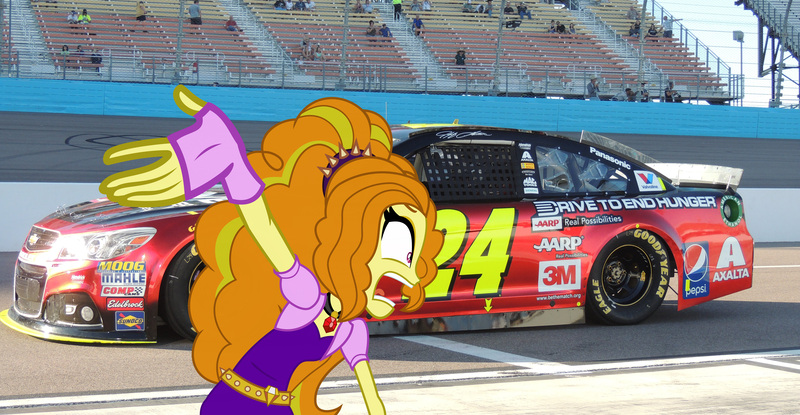 Size: 4608x2388 | Tagged: safe, derpibooru import, adagio dazzle, equestria girls, rainbow rocks, car, chevrolet, chevrolet ss, equestria girls in real life, jeff gordon, nascar, race track, racecar, yelling