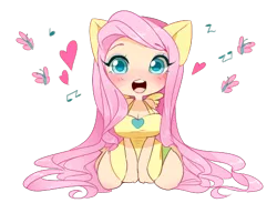 Size: 492x361 | Tagged: artist:miichix, blushing, breasts, busty fluttershy, chibi, cleavage, clothes, cute, derpibooru import, dress, eared humanization, female, fluttershy, heart, human, humanized, ponied up, pony ears, safe, shyabetes, solo, winged humanization