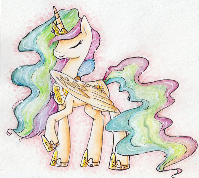 Size: 1024x915 | Tagged: safe, artist:mapony240, derpibooru import, princess celestia, eyes closed, solo, traditional art