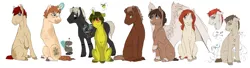 Size: 2695x730 | Tagged: amputee, artist:romyvdhel-art, derpibooru import, oc, oc:joe, oc:marco, oc:puppy, oc:rj, oc:romy, oc:roy, oc:stephano, safe, simple background, unofficial characters only