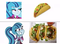 Size: 643x470 | Tagged: safe, derpibooru import, sonata dusk, equestria girls, happy, mexican, solo, sonataco, taco, taco drama, unamused