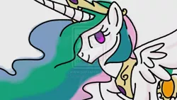 Size: 1024x576 | Tagged: dead source, safe, artist:ellycooarts, derpibooru import, princess celestia, alicorn, pony, deviantart watermark, female, looking at you, mare, obtrusive watermark, solo, watermark