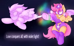 Size: 2520x1563 | Tagged: artist:blackbewhite2k7, derpibooru import, energy blast, green lantern, predator, projection, rainbow dash, safe, scootaloo, sonic rainboom, star sapphire, the predator, violet lantern