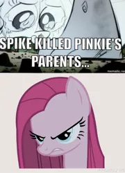 Size: 632x878 | Tagged: derpibooru import, image macro, meme, pinkamena diane pie, pinkie pie, sad, semi-grimdark, spike, the cutie map, this will end in tears and/or death