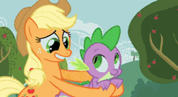 Size: 500x273 | Tagged: animated, apple family reunion, applejack, applespike, derpibooru import, female, grin, humping, implied foalcon, implied futa, implied sex, male, screencap, shipping, smiling, spike, straight, suggestive