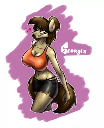 Size: 2369x2913 | Tagged: anthro, anthro oc, artist:metalfoxxx, belly button, big breasts, breasts, cleavage, clothes, derpibooru import, female, heart, midriff, oc, oc:georgia lockheart, panties, shirt, shorts, solo, solo female, suggestive, tanktop, thong, underwear, unofficial characters only, wink