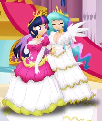 Size: 1216x1442 | Tagged: artist:danmakuman, artist:ponyguy67, clothes, colored, derpibooru import, dress, human, humanized, princess celestia, safe, twilight sparkle, twilight sparkle (alicorn)