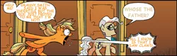 Size: 714x226 | Tagged: applejack, artist:brendahickey, comic, derpibooru import, edit, idw, implied pregnancy, mayor mare, misspelling, suggestive, text edit