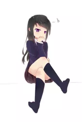 Size: 1350x1995 | Tagged: artist:cyanaeolin, blazer, clothes, derpibooru import, feet, human, humanized, kneesocks, looking at you, miniskirt, missing shoes, octavia melody, safe, schoolgirl, school uniform, shirt, skirt, socks, solo