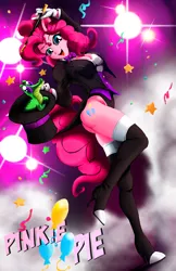Size: 1242x1920 | Tagged: artist:animeclaro, boots, derpibooru import, eared humanization, gummy, high heel boots, human, humanized, magician, pinkie pie, pony coloring, shoes, solo, suggestive