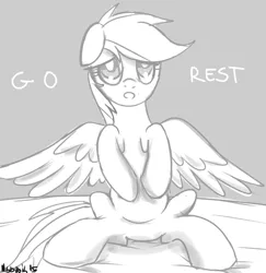 Size: 3394x3496 | Tagged: artist:nadvgia, derpibooru import, floppy ears, go to bed, monochrome, rainbow dash, safe, solo