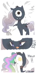 Size: 1000x2000 | Tagged: artist:ms-xana, black hole, buttstuck, cute, derpibooru import, help, luna bagel, plot, princess celestia, princess luna, safe, stuck, tumblr, wat