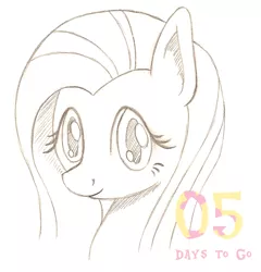 Size: 1061x1106 | Tagged: safe, artist:flutterluv, derpibooru import, part of a set, fluttershy, pegasus, pony, bust, countdown, countdown to season 5, looking at you, mixed media, monochrome, portrait, solo, traditional art