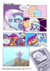 Size: 2480x3496 | Tagged: suggestive, artist:tofutiles, derpibooru import, derpy hooves, scootaloo, trixie, pegasus, pony, arrested, comic, cuffs, dark comedy, female, hape, hug, mare, misunderstanding, newspaper, nonconsensual, reality ensues, scootacrash, scootaloo can fly, scootaloo can't fly, this will end in jail time