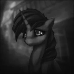 Size: 1600x1606 | Tagged: safe, artist:anemonepetal, derpibooru import, twilight sparkle, twilight sparkle (alicorn), alicorn, pony, black and white, bust, crying, depressed, female, grayscale, mare, monochrome, sad, solo, tears of pain