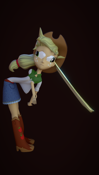 Size: 810x1440 | Tagged: safe, artist:creatorofpony, derpibooru import, applejack, equestria girls, /mlp/, 3d, 3d model, abomination, blender, clothes, cowboy hat, denim, hat, modified, shirt, skirt, solo, stetson, wat