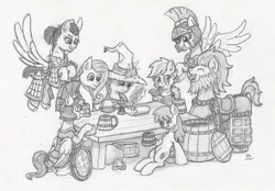 Size: 1024x712 | Tagged: armor, artist:sensko, berry punch, berryshine, black and white, booze, cossacks, derpibooru import, fine art parody, grayscale, monochrome, pencil drawing, pipe, ponified, safe, traditional art