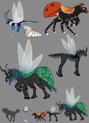 Size: 800x1107 | Tagged: alternate design, artist:basiliskfree, breezie, changeling, changeling queen, concept, concept art, derpibooru import, gray background, grub, insect, insectoid, monster pony, original species, queen chrysalis, safe, simple background, spiderpony