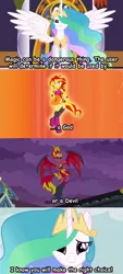 Size: 450x1000 | Tagged: safe, derpibooru import, edit, screencap, princess celestia, sunset shimmer, equestria girls, rainbow rocks, mazinger, mazinger z, ponied up, screencap comic, shout out, sunset satan