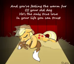 Size: 2485x2144 | Tagged: applejack, artist:skunkiss, barn, derpibooru import, dog, happy, safe, sleeping, song reference, tenfold loadstar, winona