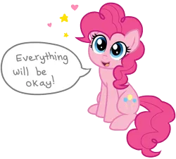 Size: 1064x960 | Tagged: safe, artist:wingedwolf94, deleted from derpibooru, derpibooru import, pinkie pie, cute, dialogue, diapinkes, heart, positive ponies, simple background, sitting, solo, speech bubble, stars, transparent background, wholesome