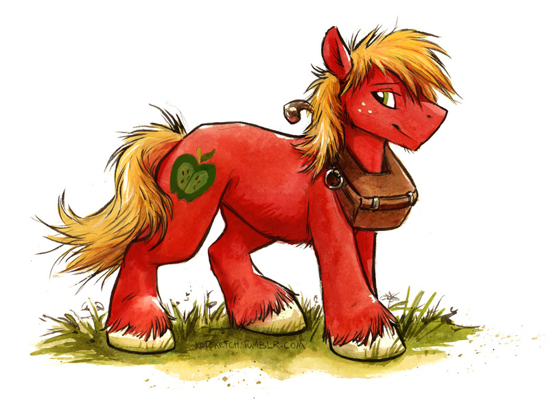 Size: 1042x758 | Tagged: safe, artist:kenket, derpibooru import, big macintosh, earth pony, pony, big hooves, horse collar, male, simple background, solo, stallion, traditional art