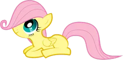 Size: 900x441 | Tagged: artist:omniferious, cute, derpibooru import, filly, filly fluttershy, fluttershy, hair over one eye, happy, looking up, prone, safe, simple background, smiling, solo, transparent background