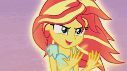 Size: 682x385 | Tagged: safe, derpibooru import, screencap, sunset shimmer, equestria girls, my past is not today, rainbow rocks, animated, badass, fiery shimmer, fiery wings, fire, fire hair, glow, happy, it begins, mane of fire, solo, sunset phoenix, transformation, youtube link