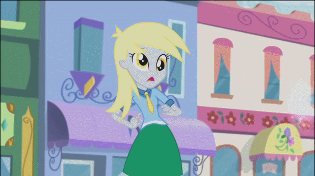 Size: 642x360 | Tagged: safe, derpibooru import, screencap, derpy hooves, equestria girls, life is a runway, animated, canterlot city, clothes beam, fashion beam, transformation