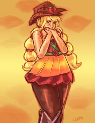 Size: 2550x3300 | Tagged: safe, artist:checkerboardazn, derpibooru import, applejack, equestria girls, friendship through the ages, rainbow rocks, country applejack, humanized, sleeveless, solo, that was fast, thunder thighs