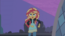 Size: 853x474 | Tagged: safe, derpibooru import, screencap, sunset shimmer, equestria girls, my past is not today, animated, the coats are off