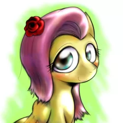 Size: 1000x1000 | Tagged: artist:ushiro no kukan, derpibooru import, flower in hair, fluttershy, safe, solo