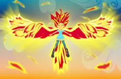 Size: 2499x1637 | Tagged: safe, artist:amante56, derpibooru import, sunset shimmer, equestria girls, my past is not today, rainbow rocks, abstract background, fiery wings, shimmercorn, solo, sunset phoenix