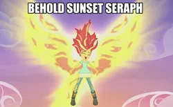 Size: 1131x700 | Tagged: safe, derpibooru import, screencap, sunset shimmer, equestria girls, my past is not today, rainbow rocks, fiery wings, image macro, meme, solo, sunset phoenix