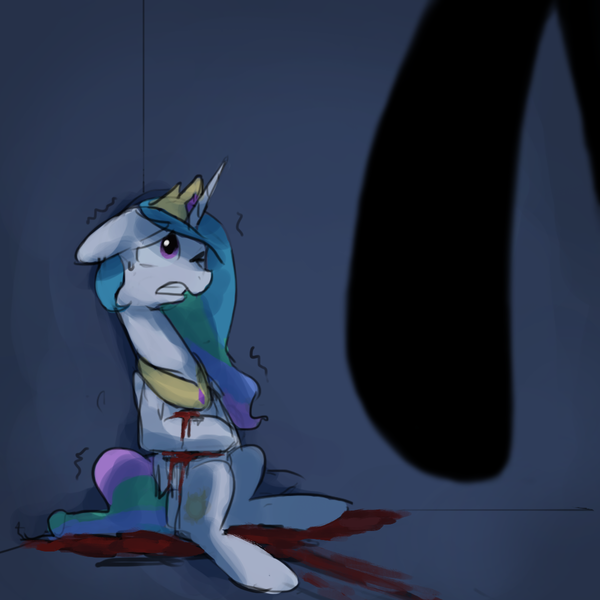 Size: 1200x1200 | Tagged: grimdark, artist:anticular, derpibooru import, princess celestia, princess luna, alicorn, pony, ask sunshine and moonbeams, april fools, bait and switch, blood, duo, duo female, female, floppy ears, mare