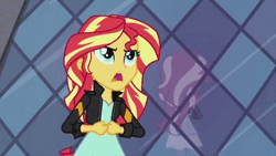 Size: 400x225 | Tagged: safe, derpibooru import, screencap, sunset shimmer, demon, equestria girls, my past is not today, rainbow rocks, animated, reflection, sunset satan, transformation