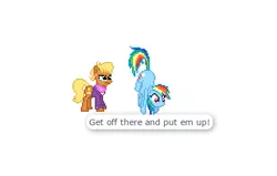 Size: 470x298 | Tagged: safe, derpibooru import, ms. harshwhinny, rainbow dash, earth pony, pegasus, pony, cute, desktop ponies, frown, ms. cutewhinny, pixel art, tail, tail pull, unamused