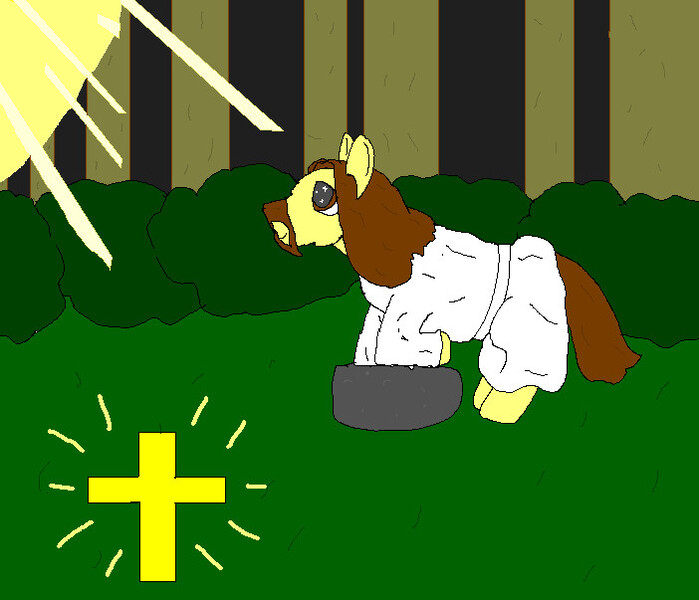 Size: 702x603 | Tagged: artist:relativeequinox, background pony strikes again, christianity, derpibooru import, drama bait, jesus christ, ponified, quality, religion, safe, solo, trollbait