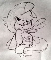 Size: 599x712 | Tagged: safe, artist:lemonspark, derpibooru import, fluttershy, grayscale, monochrome, solo, traditional art