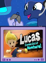 Size: 563x769 | Tagged: derpibooru import, exploitable meme, gamer luna, lucas, meme, mother 3, nintendo, obligatory pony, princess luna, safe, super smash bros., super smash bros. 4, tv meme