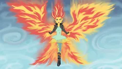 Size: 3840x2160 | Tagged: safe, artist:angel-pup, derpibooru import, sunset shimmer, equestria girls, my past is not today, rainbow rocks, beautiful, clothes, fiery shimmer, fiery wings, fire, solo, sunset phoenix, wallpaper